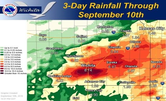 On the 2nd and 3rd of July, the nasty convection unleashed torrential rains. Hardest hit were Reno, Sedgwick and Butler counties where 4 to 8 inches inundated many areas.