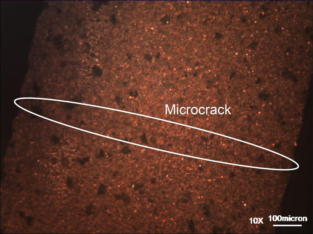 Figure 11: 1 times magnified image of a hairline crack on a damaged piezoelectric beam 4.