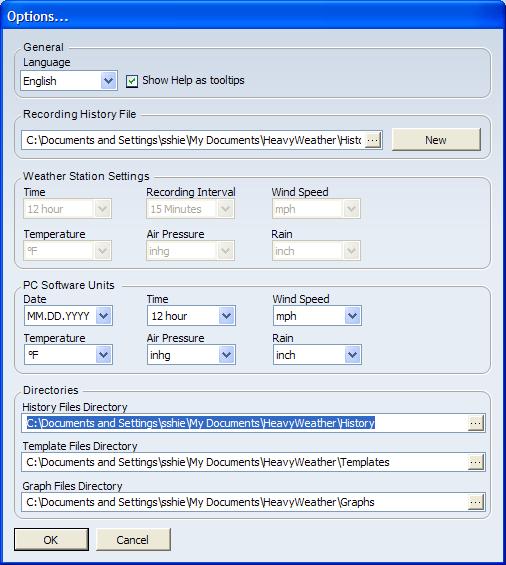 OPTIONS From the Options window, you can configure all of the various Heavy Weather Pro application settings.