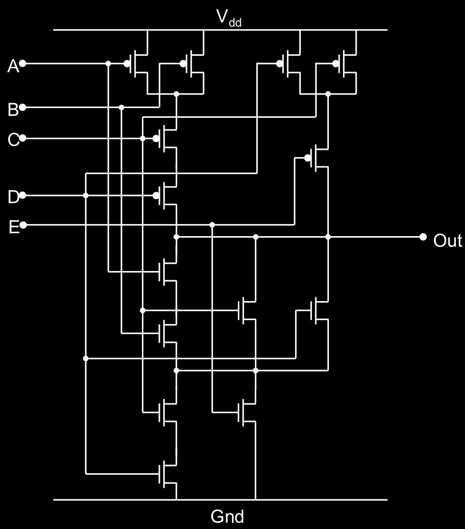 3. (25 points) Consider the following circuit: Assume: all transistors are same size.