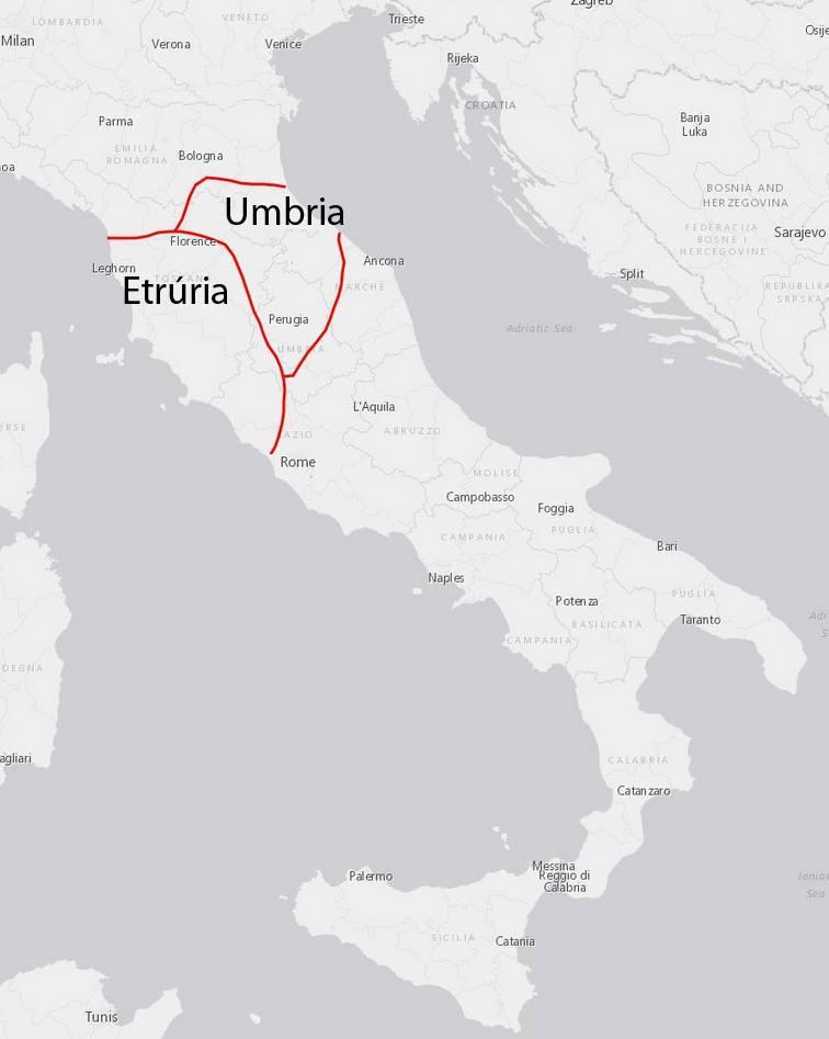 3.2. História výskumu Obr.1: Územie Etrúrie a Umbrie.