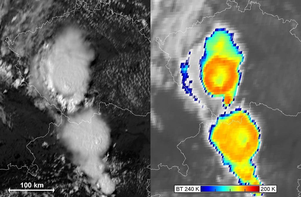 Cold-ring-shaped storms example and terminology: HRV Meteosat-8 (MSG1) 13:45 UTC IR