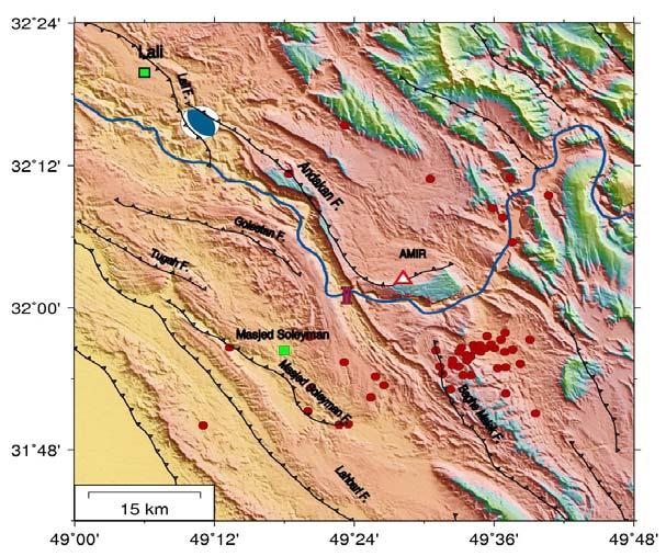 Figure 3.2. Located aftershocks of earthquake occurred in 25/09/2002 with moment magnitude of M w =5.6 by a single station, location and focal mechanism of this earthquake given by CMT.