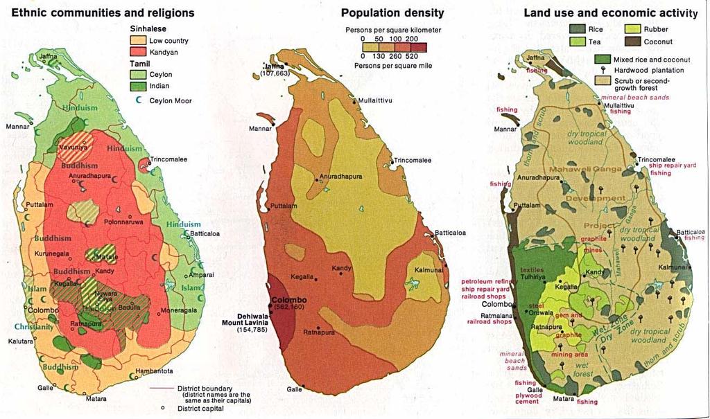 Figure 1.1 Thematic maps of Sri Lanka. We can give the change in this information with 'time'.
