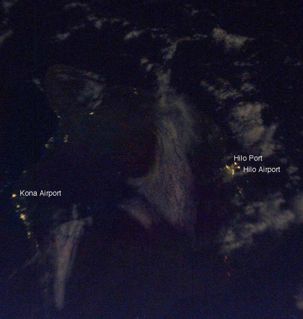 At the request of the Institute for Astronomy, NASA astronaut Dr. Ed Lu, a former University of Hawaii researcher, obtained two nighttime images of Hawaii from the International Space Station.