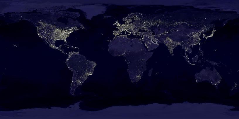 Earth at Night in Visible Light - Emission to