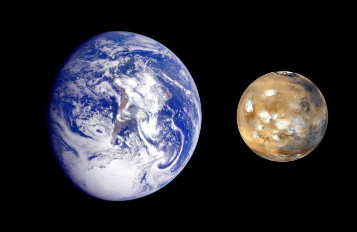 Relative size of Earth and Mars