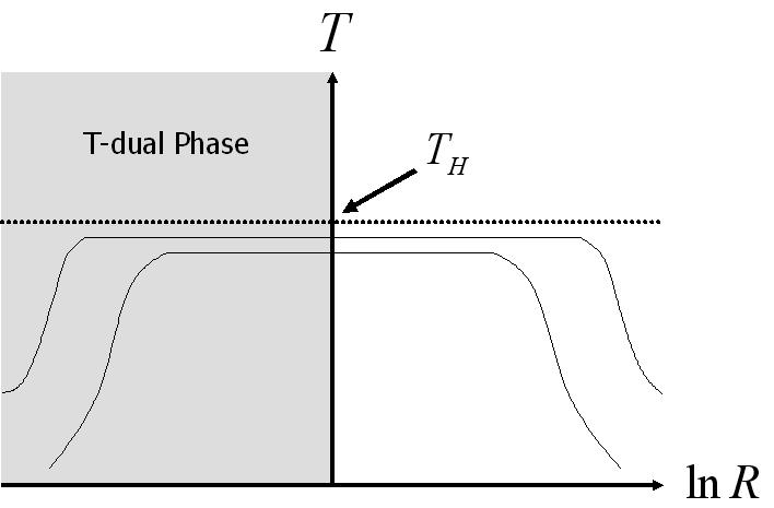 Figure 12: The temperature (vertical axis) as a function of radius (horizontal axis) of a gas of closed strings in thermal equilibrium. Note the absence of a temperature singularity.