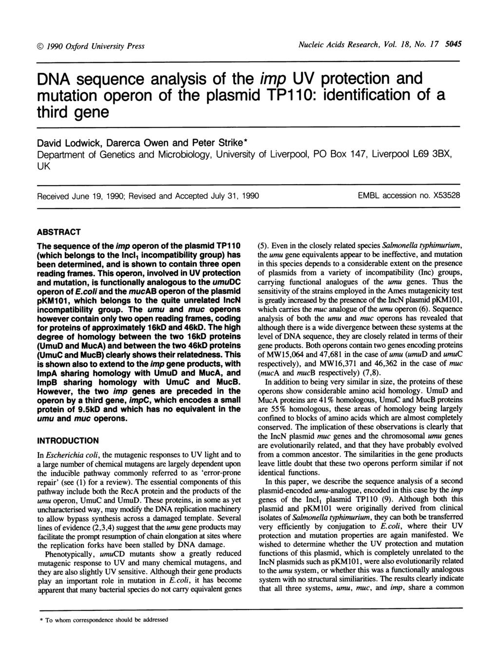 QD) 1990 Oxford University Press Nucleic Acids Research, Vol. 18, No.