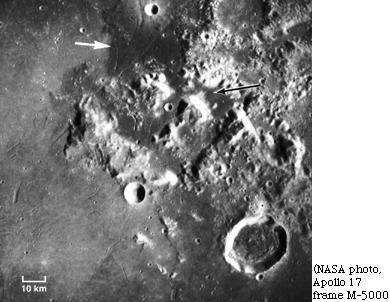 2 of 6 The Apollo 17 landing site (black arrow) in the Taurus-Littrow DMD was originally selected as a landing site because Apollo 15 astronaut Al Worden thought he saw cinder cones in the DMD and