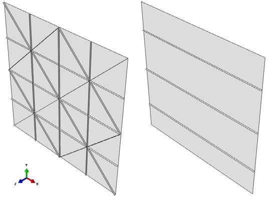 4. Modeli panela U ovom radu analizirane su dvije vrste panela: klasični panel ojačan horizontalnim ukrutama i panel ojačan rešetkastim ukrutama (slika 13).