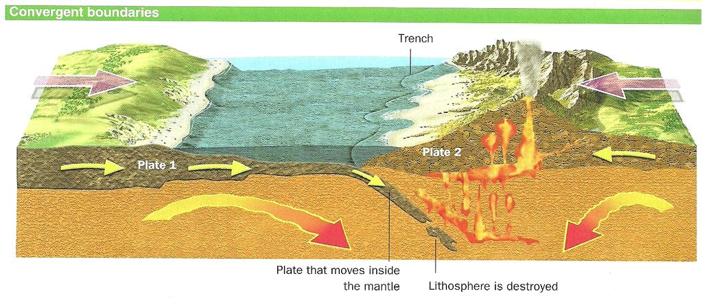 For example African plate is colliding with Eurasian plate forming the Pirineos and the Alpes.