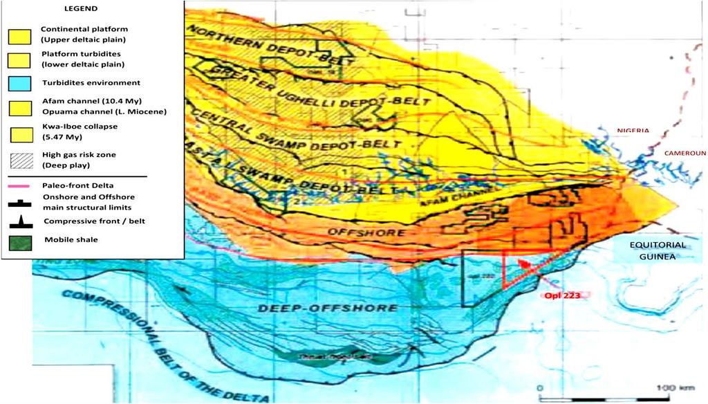 L. ADEOTI ET AL. 95 LEGEND Continental platform (Upper deltaic plain) Platform turbidites (lower deltaic plain) Turbidites environment Afam channel (10.4 My) Opuama channel (L.