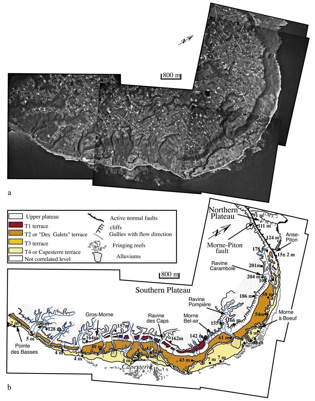 Figure 4. Detailed mapping of Marie-Galante reef terraces on 1:20,000 scale stereoscopic aerial photographs from French Institut Géographique National.