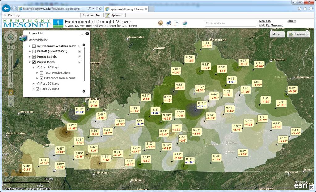 Figure 3: Kentucky Mesonet Experimental Drought Viewer. Server.