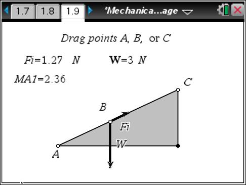 Move to pages 1.8 and 1.9. 10. Page 1.8 introduces the inclined plane simulation on page 1.9. In the simulation, the weight of the box, B, is 3 N.