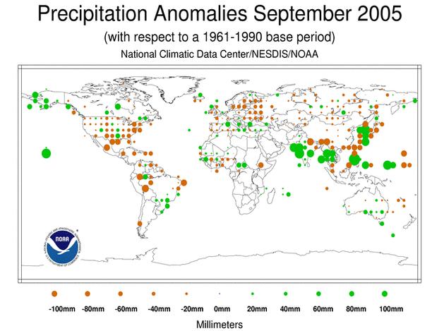 Precipitation The maps below represent anomaly values based on the GHCN data set of land surface stations using a base period of 1961-1990.