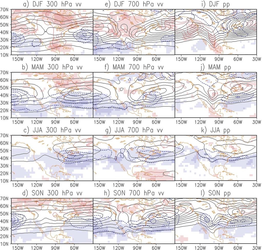 15 DECEMBER 2013 C H A N G 9909 FIG. 2. As in Fig. 1, but for CMIP3 models under SRES A2. decrease again south of the climatological storm-track maximum for all four seasons. At sea level (Figs.