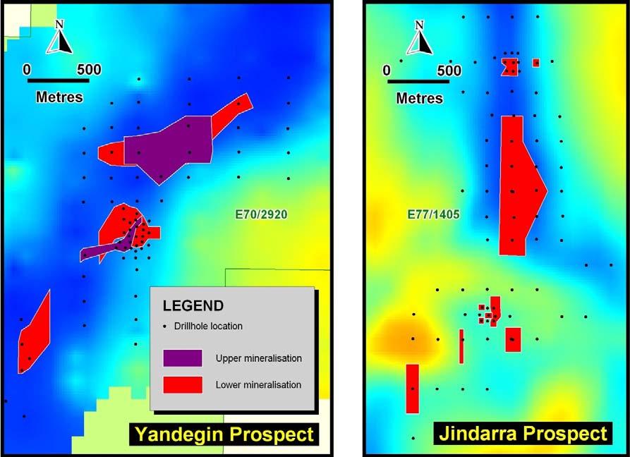 Conceptual Exploration Target (CET) Figure 3 Yandegin and Jindarra Resource Outlines The amount of drilling now completed within the Mukinbudin Project and the successful identification of two