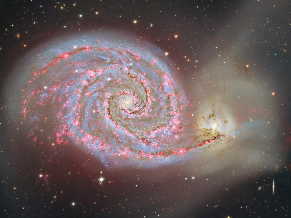 M51 Spiral Galaxies NGC 5195 Galaxy Type: SA(s)bc pec SA: spiral w/o bars (s): w/o rings bc: intermediate