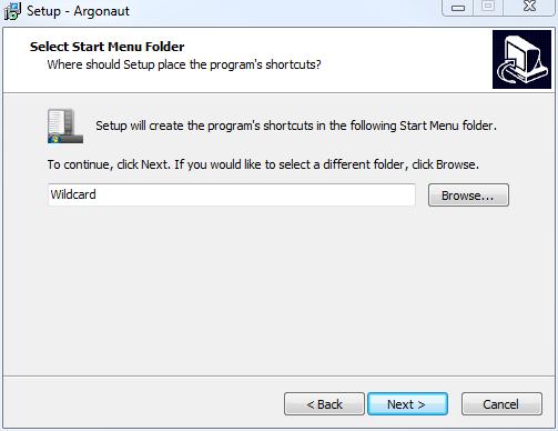 The Select Start Menu Folder dialog box will appear Select an appropriate Start Menu folder underneath which Argonaut TM will appear or simply
