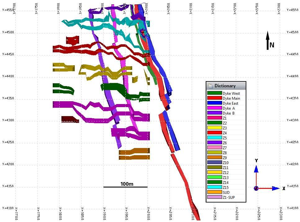 NI 43-101 Technical Report - Mineral Resource - Val-d Or East Property - Abitibi, Qc, Canada Page 99 Figure 14-9 New Beliveau - Plan 4920 mz with Level Interpretation