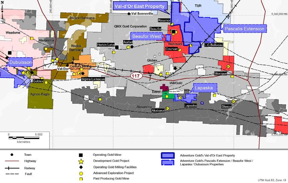NI 43-101 Technical Report - Mineral Resource - Val-d Or East Property - Abitibi, Qc, Canada Page 121 Figure 15-1 Selection of the Most Active Projects Nearby the Val-d Or East