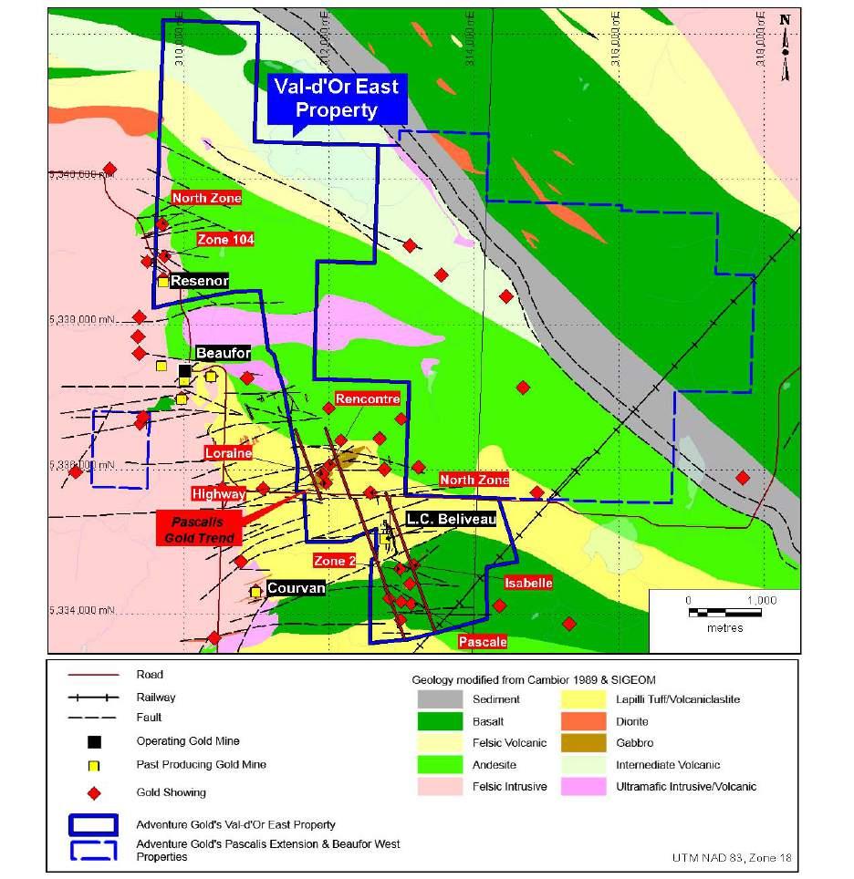 NI 43-101 Technical Report - Mineral Resource - Val-d Or East Property - Abitibi, Qc, Canada Page 40 Figure 7-4 Property Mineralization Most of the gold-bearing zones located in the Bourlamaque