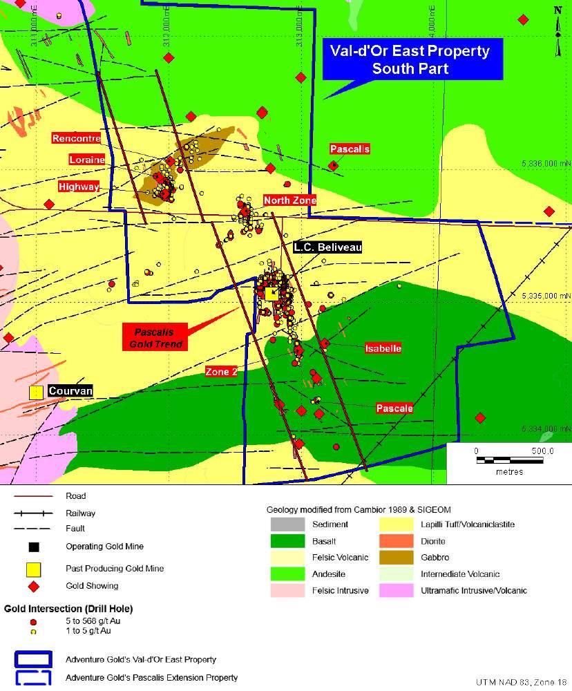 NI 43-101 Technical Report - Mineral Resource - Val-d Or East Property - Abitibi, Qc, Canada Page 41 Figure 7-5 South Details of the Property Mineralization Two (2) ore deposits are currently in