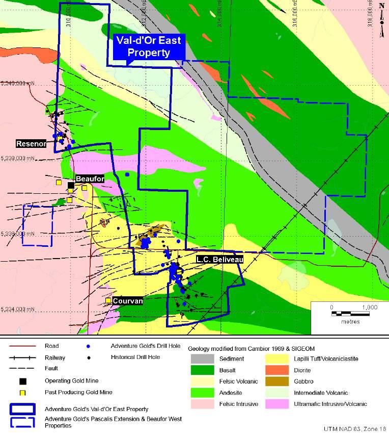 NI 43-101 Technical Report - Mineral Resource - Val-d Or East Property - Abitibi, Qc, Canada Page 57 10 Drilling A total of 1,191 holes totalling 147,828 m of surface and underground diamond drilling