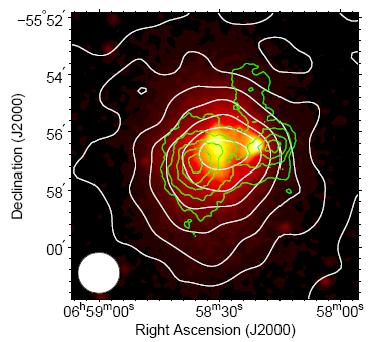 The APEX-SZ Bullet cluster (1E 0657-56) image 23 sigma detection Halverson et al.
