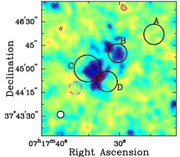 Radio (van Weeren+09) SL map MUSTANG/GBT Chandra Shock heated gas