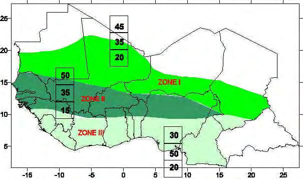 The 2008 experience : a starting point SEASONAL FORECAST OF PRECIPITATION BULLETIN FOR WEST AFRICA, TCHAD AND CAMEROUN JAS 2008 On the map, it is indicated that: The probability of rainfall deficit