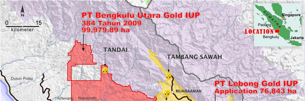 Jambi IUP (Jambi Prospect) Issued by the Governor of Jambi province, the Jambi province IUP (495/Kep-Gub/ESDM/2009) which covers 97,480 hectares (975 km²), was issued to PT Jambi Gold, another PMA