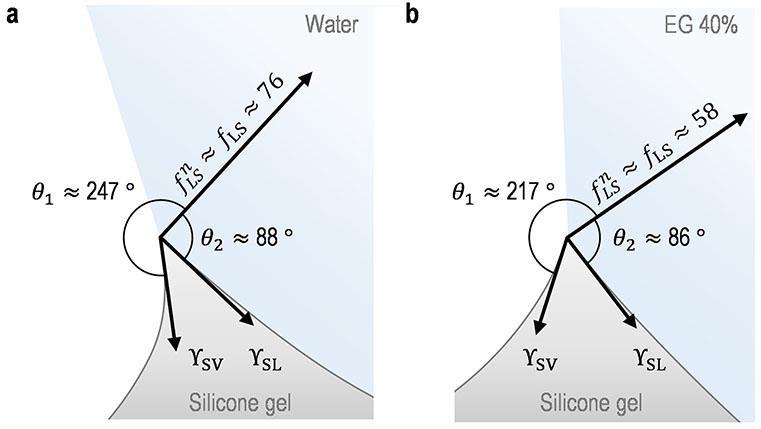 Supplementary Figure 3 Schematic illustration of liquid on solid forces exerting on ridge-tips.
