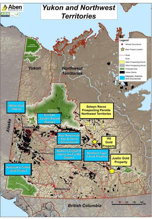 Yukon and Northwest Territories Projects 1.) 100% interest in 18,314 acre Justin Gold Project located in southeast Yukon on Tintina Gold Belt 2.