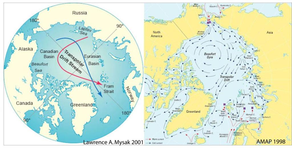 oscillation during the last century (Mysak, 2001). The Beaufort gyre is a clock-wise rotating current in the Amerasian side of the Arctic Ocean (fig. 1). (Aagaard, 1995).