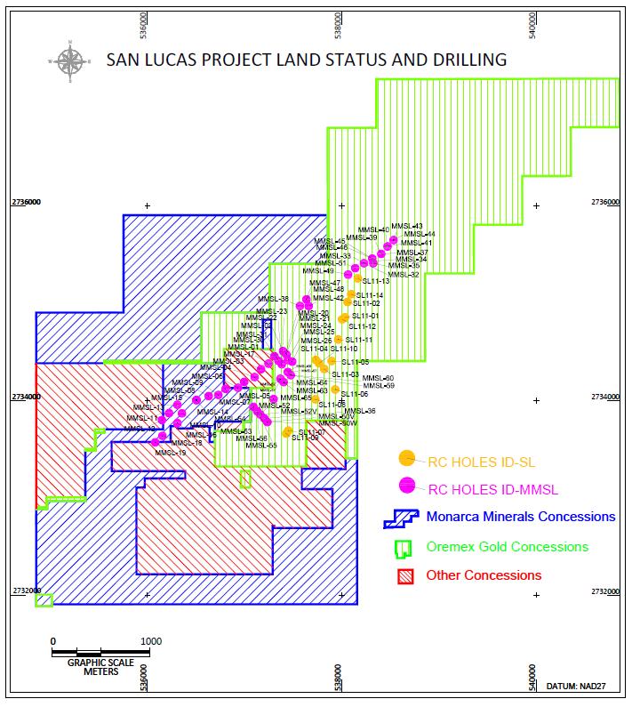 San Lucas Drillhole Map Drilling results include up to 2m at 527ppm Ag, with Zn and Pb over 1% Seventy-nine RC holes have been drilled at San Lucas Generally to depths of less that 200m