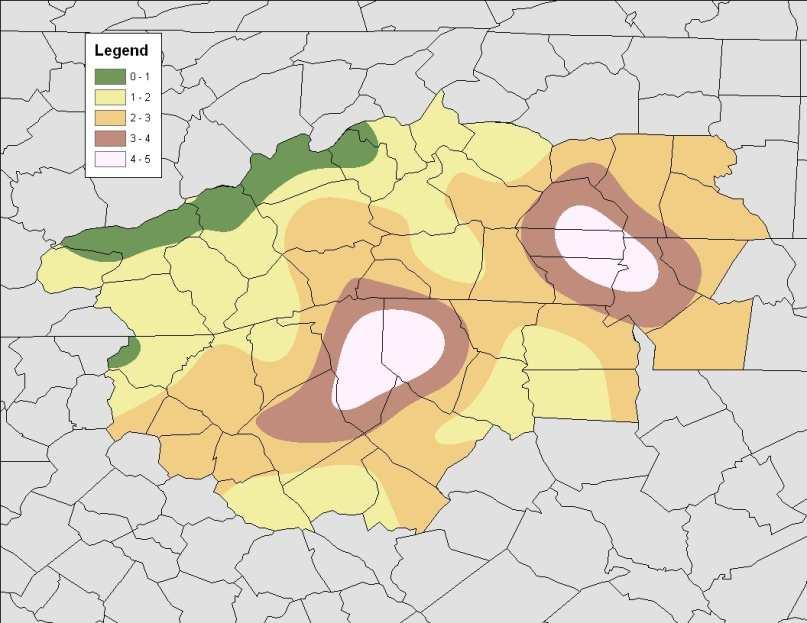 days per year with ¾ inch* hail Probability of hail ( ¾ inch)* on any given day at Asheville *Severe hail size criterion now