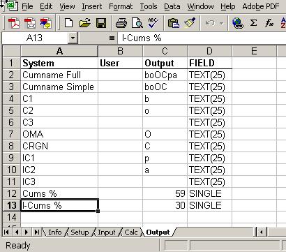 In most of the built-in routines column C refers to the calculation page. Column D gives the data type for the database.