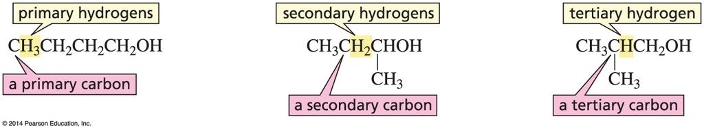 Classifica)on of Carbons in a Molecule A primary carbon is bonded to one carbon. A secondary carbon is bonded to two carbons.
