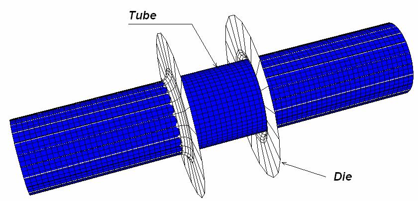Figure 2: Geometrical FE model for free bulge tube simulation. Figure 3: Geometrical model. In the finite element simulation, the internal pressure was defined as a time dependent curve.