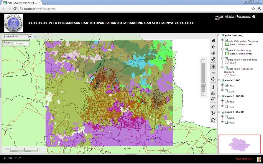 Figure 3. Visualizations of land use and landcover in Bandung area using 7'30'', 2'30'', and 5'' cell size.