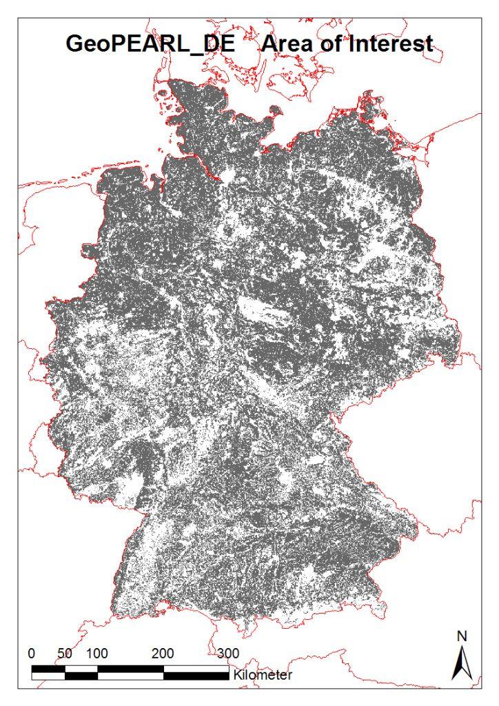 Area of Interest 212,480 cells 212,480 km² ca. 60 % of Germany Agricultural land use (CLC code) field crops (CLC 2.1.1) orchards (CLC 2.2.2) vine (CLC 2.2.1) pastures (CLC 2.3.