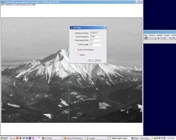 Example ImageJ Measurement for Snow Extent of Mt Jefferson Set Up: Use Line tool to measure pixels. Set scale to known number of units.