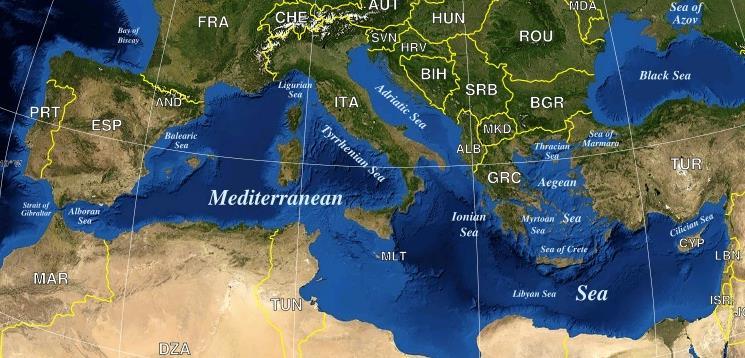 The Mediterranean Sea (unlike Arctic- well studied): - large evaporation and small precipitation warm