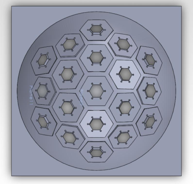 MERGR Telescope Figure 1: (Left) View of MERGR from the instrument s zenith showing the locations of the 19 hexagonal detectors in a closely-packed dome geometry.