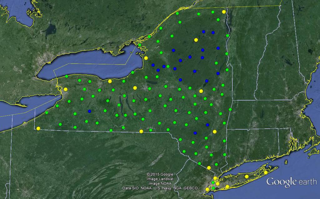 The NYS Early Warning 125 Sites Spaced ~19 miles apart Reports