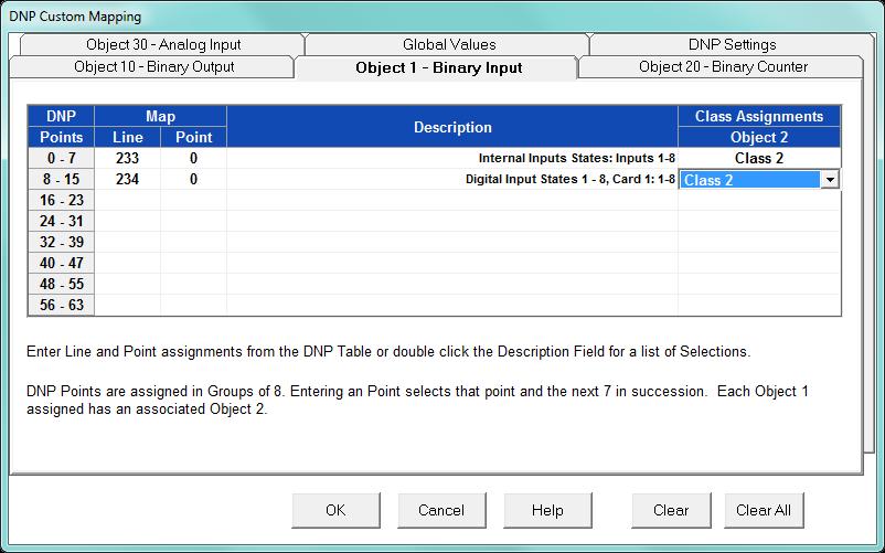 Delta, Object 22 Any DNP Static Point can be configured to create DNP Event Points. Delta and Class Assignments on the Object 22 screen are used to configure Counter Change Event Points.