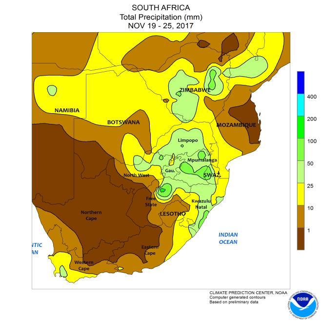 Northern Cape and western fringes of Free State and North West will not receive enough rain during the next two weeks to completely reverse the moisture deficits.